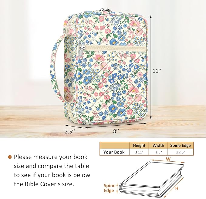 FINPAC Bible Cover, Carrying Book Case Church Bag Bible Protective with Handle and Zippered Pocket, Gift for Mother Lady Women, Floral Beige