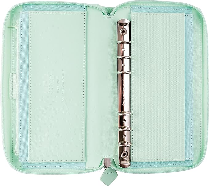 Filofax Saffiano Zip Organizer, Personal Compact Size, Neo Mint - Cross-Grain, Leather-Look, Six Rings, Week-to-View Calendar Diary, Multilingual, 2025 (C028811-25)