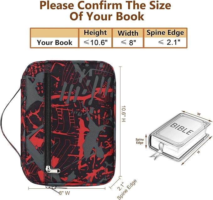 Octsky Bible Cover Carrying Book Case Church Bag Bible Protective with Handle and Zippered Pocket, Graffiti Red