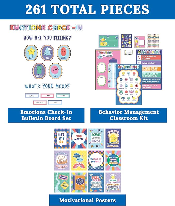 Carson Dellosa We Stick Together 261Pc Classroom Management Set, Colorful Birthday Crowns for Classroom, Motivational Bulletin Board Sets, Feelings Chart, Stickers, Punch Cards & More School Supplies