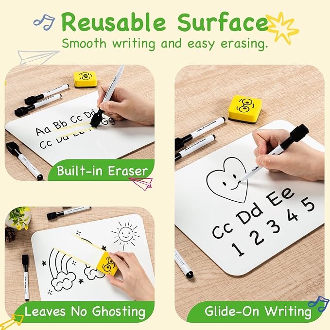 Ohuhu 30 Pack White Boards Double-Sided - 9"x 12" Small Dry Erase Board Class Set - Includes 30 Mini Whiteboards, 30 Black Markers and 30 Erasers for Students, Teachers, Classroom, School & Office