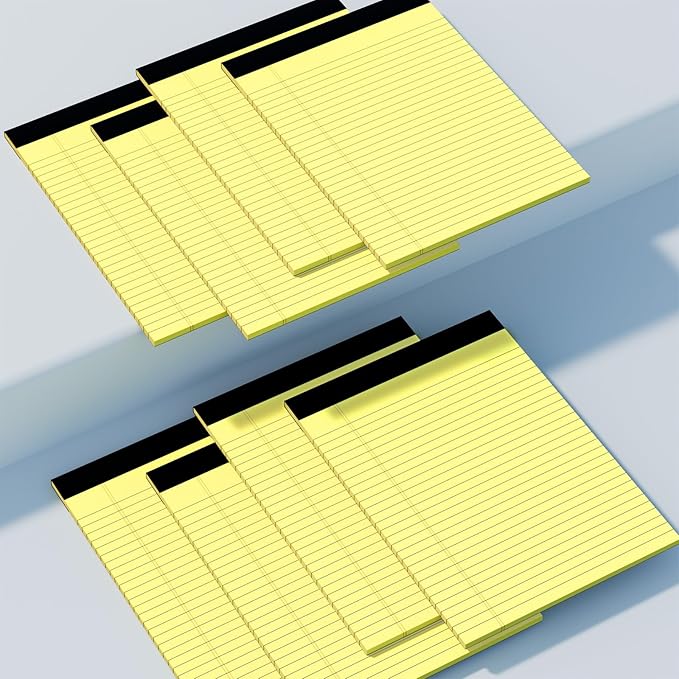 8 Pack Yellow Legal Pads 8.5x11 Yellow Notepads 30 Sheets Perforated Yellow Paper Pads Wide Ruled Yellow Note pad 70GSM Premium Thick Paper Double-Sided Printing Writing Tablets for Students, Office