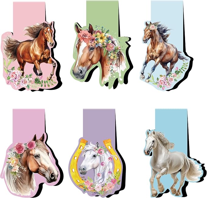 Flower Horse Magnetic Bookmarks - Irregular Shaped Horse Bookmark 6 Pack Magnet Animal Paper Markers Page Clip Set Children Women DIY Gifts for Reading Libros Book Office Classroom Supplies