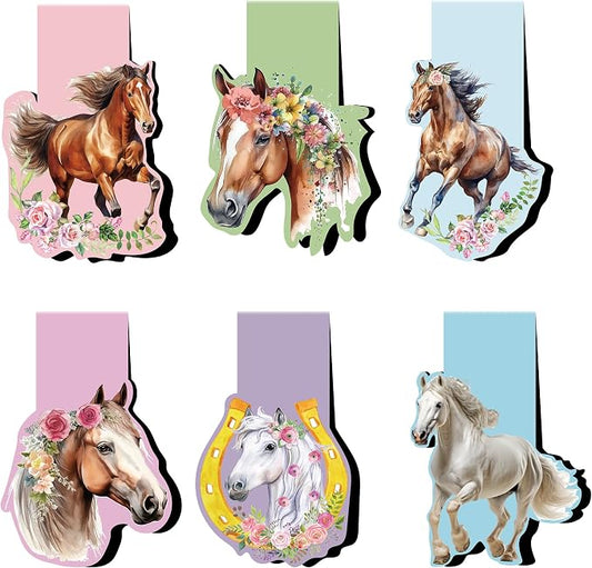 Flower Horse Magnetic Bookmarks - Irregular Shaped Horse Bookmark 6 Pack Magnet Animal Paper Markers Page Clip Set Children Women DIY Gifts for Reading Libros Book Office Classroom Supplies