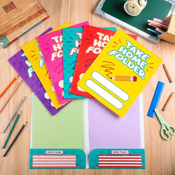 Outus 24 Pcs Take Home 2 Pocket Folders Letter Size Decorative File Folders Heavy Duty Office Supplies with 2 Pocket for Parent Teacher Communication Office, 12. 2 x 9. 3 Inch
