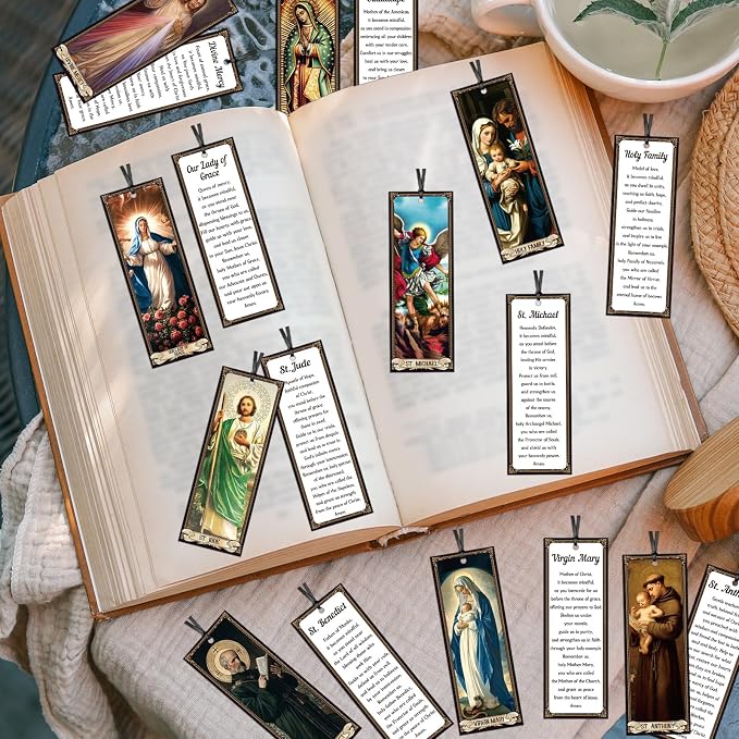 Wxiben Catholic Bookmarks Gifts Set - 120 Pcs Christian Religious Book Marks Bible Verse Bookmark Saints Jesus Book Markers Prayer Gifts for Women Men Office Bookish Church Supplies