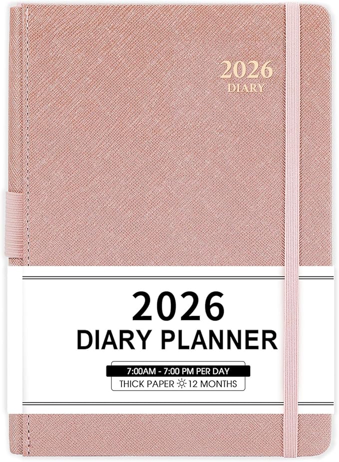 2026 Appointment Book & Planner - Jan. 2026 - Dec. 2026, Daily Hourly Planner 2026, 5.75" X 8.25", 60-Minute Interval, Faux Soft Leather Cover, Premium Paper with Pen Holder, Inner Pocket - Rose Gold
