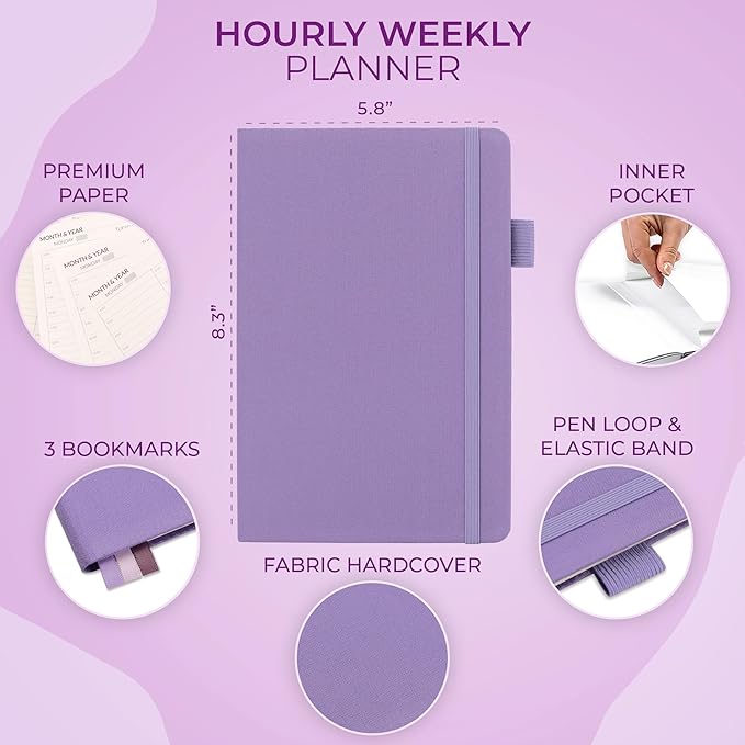 Skyline Hourly Weekly Planner – Undated Agenda & Daily Appointment Book – Time Blocking Notebook for Business Entrepreneurs, A5 (Lavender)