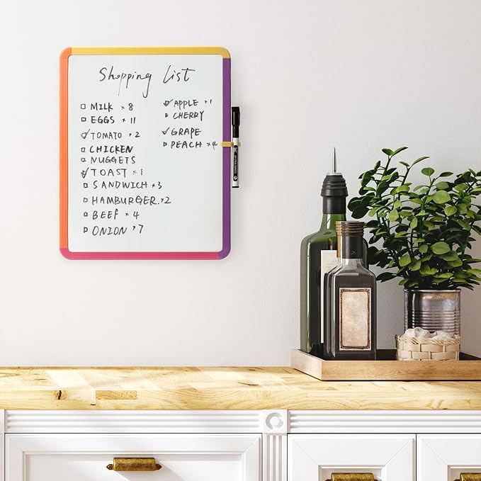 Mr. Pen- Dry Erase Board, 14” x 11” with a Black Dry Erase Marker, Colorful Frame, Small Mini White Board for Students, Fridge, Wall, Locker, Includes Double Sided Tapes