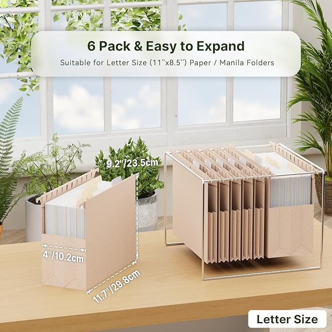 XINGIA 6 Pack Expandable Hanging File Folders Letter Size,4'' Extra Capacity File Cabinet Folders for Bulky Files,Pink Wheat Straw Rinforced File Organizer with Tabs,Stay Organized for Office School