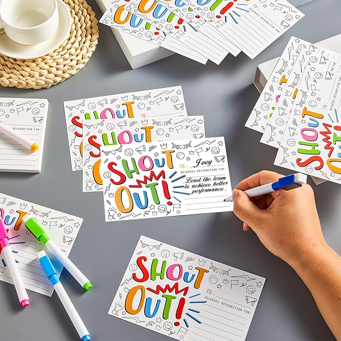 240Pcs Doodle Shout Out Cards for Employees Office Staff Teachers Students Coworkers Positive Appreciation and Recognition Reward Cards Encouragement Card for School or Work Bulletin Boards 6x4 in