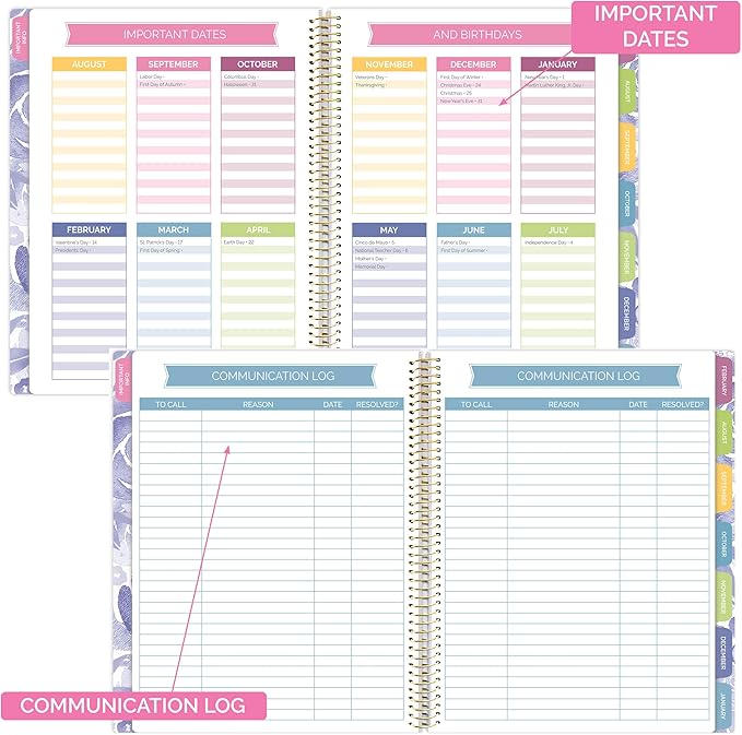 bloom daily planners Undated Academic Year Teacher Planner & Calendar - 7 Period Lesson Plan Organizer Book with Frosted Cover (9" x 11") (Watercolor Floral)