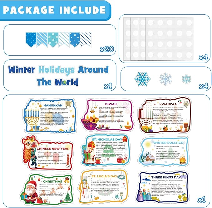 Winter Bulletin Board Decorations Set Holidays Around The World Classroom Posters Decorations with Chinese New Year Hanukkah Diwali Christmas Winter Solstice Cutouts School Classroom Door Decor