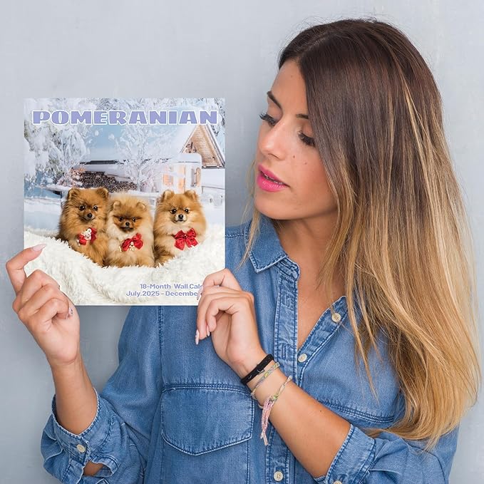 2025-2026 Wall Calendar,Pomeranian Wall Calendar, 12" x 24" Open,Family Planner Calendar Organizer with Pomeranian Images, for Dogs Lovers