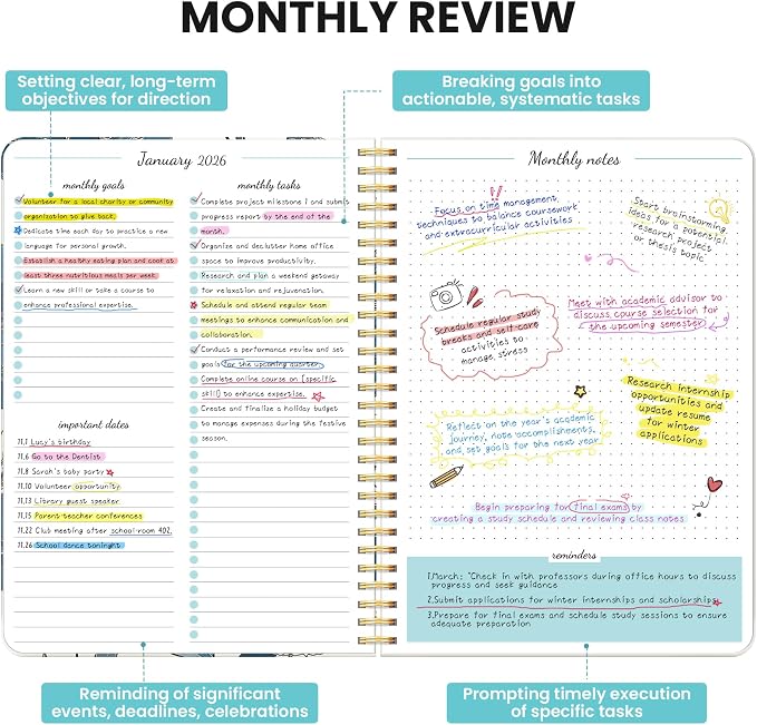 Monthly Planner 2026-2027, Aesthetic 2 Year Months Planner Calendar, 24-Months from January 2026 - December 2027, 26-27 Monthly Calendar Planner, Perfect for School Office Home, 7" x 10" - Azure Wings
