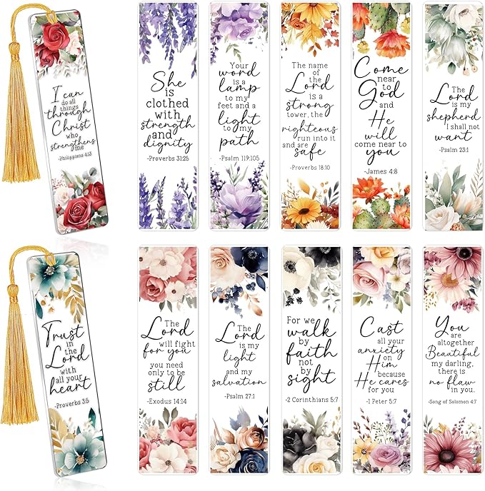 UV DTF Bookmark Wraps - 24 Sheets Bible Verse UVDTF Decals for Acrylic Bookmark Blanks, Double-Sided Printing Christian Flower Affirmative Rub on Transfer Stickers for Book Lover DIY Crafts