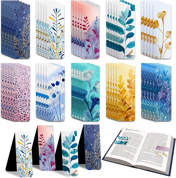 100 Pcs Magnetic Bookmarks Bulk, Cute Magnet Bookmark Page Clips - Magnetic Book Marks for Reading, Book Lovers, Teacher, Students, Women, Men – Party Favors, Teacher Gift, Bookmark Gift (Plant)