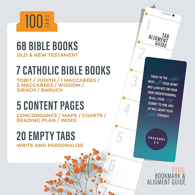 Bible Book Tabs, 100 Silver, Soft-Touch, Laminated Bible Tabs for Study Bible, Durable Tabs for Bible, Protestant & Catholic Bible Tabs Large Print, Purple & Blue Bible Tabs for Women & Men