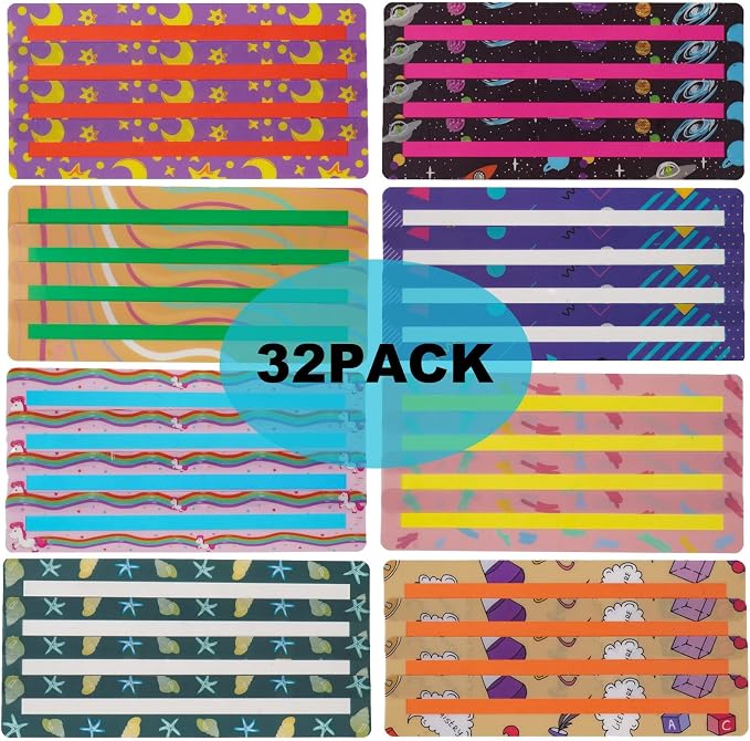 32 Pieces Guided Reading Highlight Colored Overlays Cute Kids Bookmarks Help with Dyslexia for Children and Teaching Supplies (8 Colors)