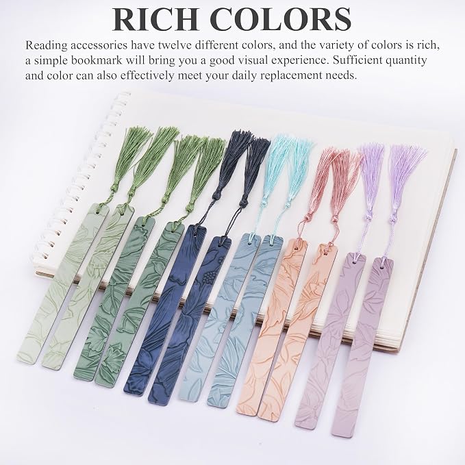 12 Pcs Pastel Leather Bookmarks Colorful for Women Students Teachers Book Lovers Reading Supplies(12colors5)