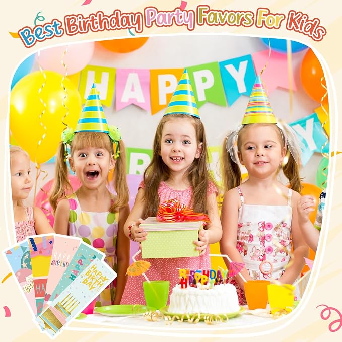 Skyygemm 100 Pcs Happy Birthday Bookmarks Bulk Happy Birthday Classroom Gifts for Kids Students Teacher Reward Back to School Birthday Party Favors Classroom Stationery Supplies(Sweet)