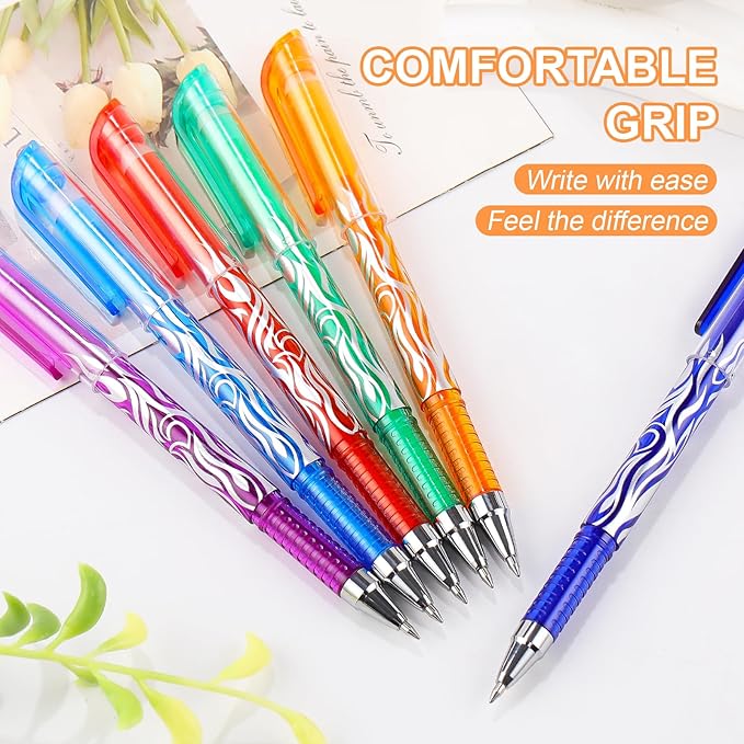 RIANCY 8 Pack Colored Erasable Gel Pens, 0.5mm Fine Point with Eraser, Flame Pattern Barrel, Erasable Pen Set for Journaling, Note Taking, Planner Writing, Drawing, School, Office, Home and DIY Crafts