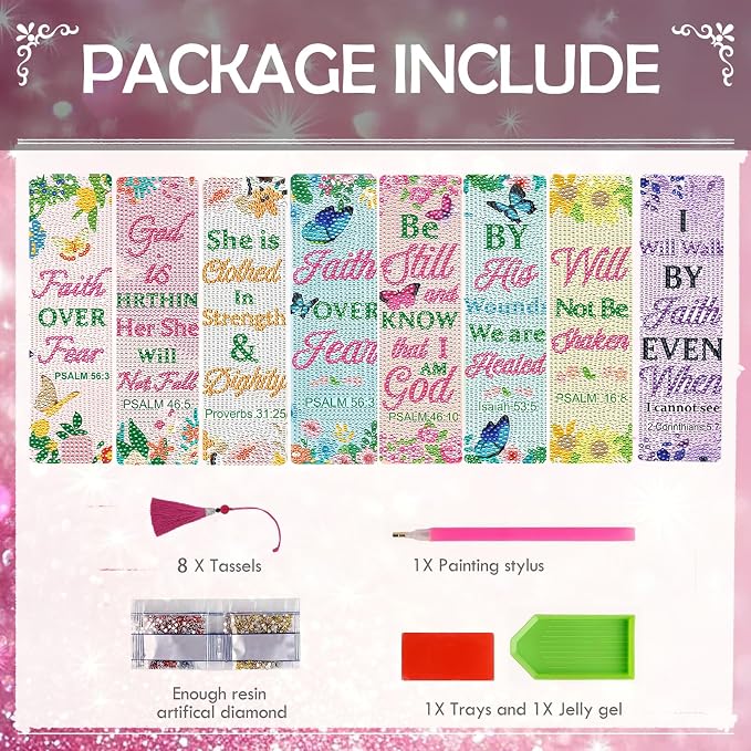 Bible Verse Diamond Art Painting Bookmarks - 8 Pcs DIY Religions Diamond Art Kits with Tassel Christian Gift for Women, Gem Art Craft Festival Gift for Reading Lover Beginners