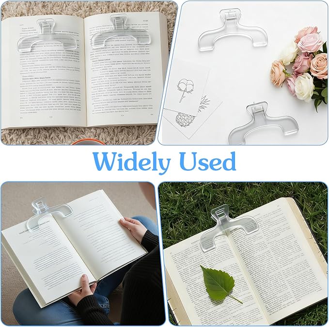 2Pcs Transparent Book Clips, Page Holder Bookmarks to Keep Books Open, Strong Page Holder Clips, Lightweight Reading Accessories for Study, Office & Music Manuscripts