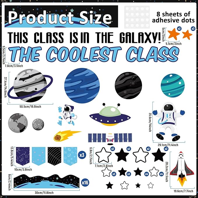 Outer Space Bulletin Board Set Galaxy Classroom Bulletin Board Decorations Astronaut Cutouts Classroom Decorations for Back to School Teachers Students Office Home Chalkboard Decor Wall Door