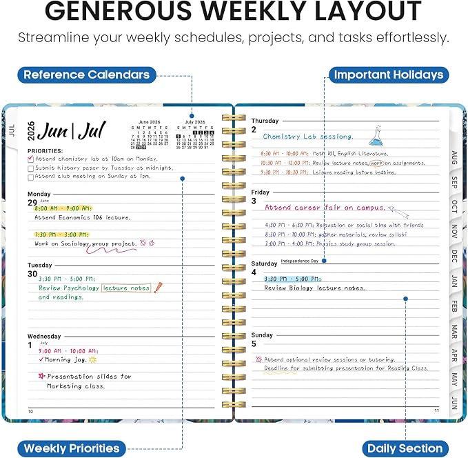 Planner 2026–2027, Weekly & Monthly Academic Organizer for School Year, Jul 2026–Jun 2027, Hardcover Planner with Tabs, Back to School Essential, 6.3" x 8.5", Coastal Wilds