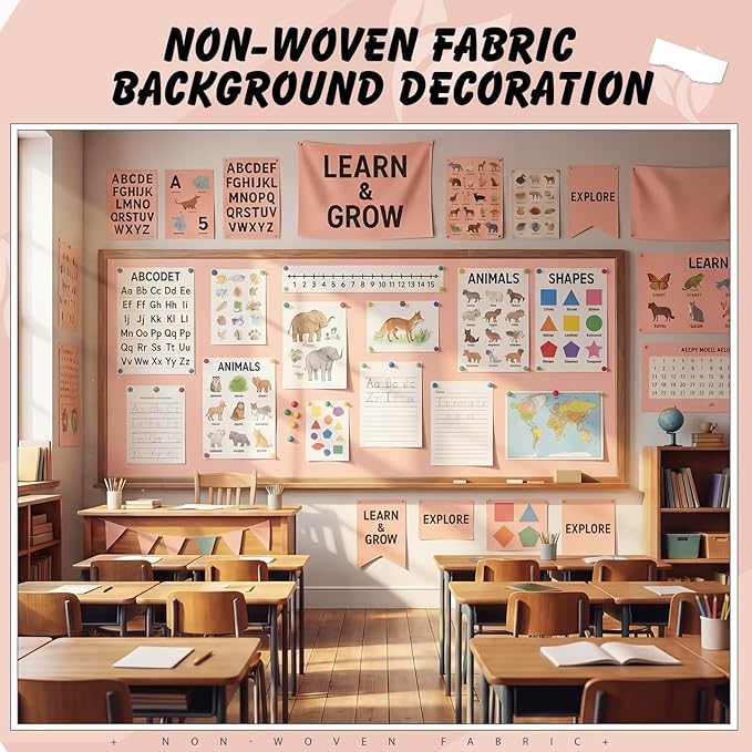 Breling 16 inch x 80 ft Fabric Bulletin Board Roll for Classroom Waterproof Non-Woven Fabric Background Roll Anti-Wrinkle Bulletin Board Background for Back to School Wall Decor DIY Craft(Blush)