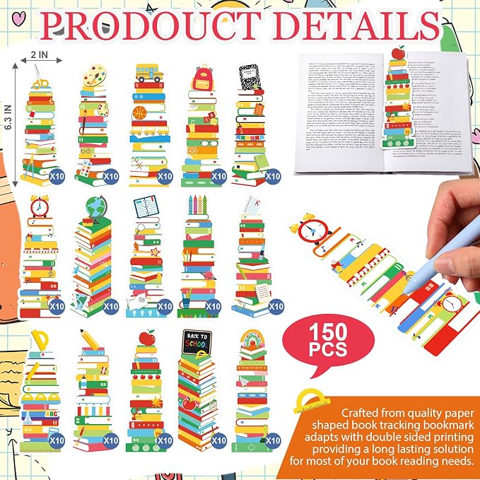 Kolldenn 150 Pcs Book Tracker Bookmarks Bulk 6.3 x 1.97 Inch Bookshelf Love to Read Bookmarks Paper Tracking Double Sided Reading Page Markers for Back to School Reading Lover(Stationery)