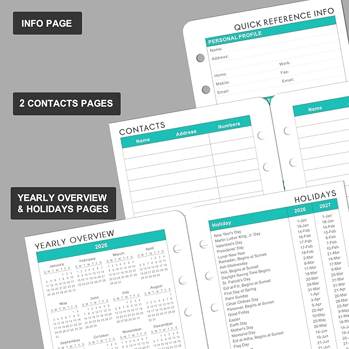2026-2027 Planner Refills - Planner Refills 2026-2027 from JULY 2026 - JUNE 2027, Weekly and Monthly Calendar 26-27, 3.75 x 6.75 inch, 6 Holes, A6 Size - Red
