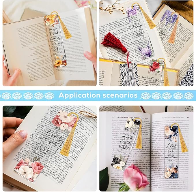 UV DTF Bookmark Wraps - 24 Sheets Bible Verse UVDTF Decals for Acrylic Bookmark Blanks, Double-Sided Printing Christian Flower Affirmative Rub on Transfer Stickers for Book Lover DIY Crafts