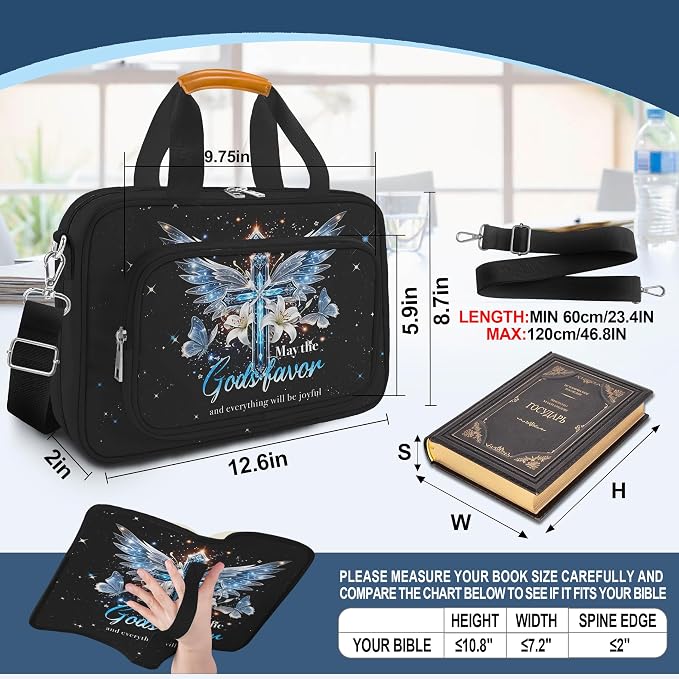 Bible Cover for Women Large Bible Cover Bible Carrier Bag for Women Organizer Cross Bible Study Supplies Journaling Kit Book Carrying Case with Bible Highlighters Shoulder Strap Christian Gifts