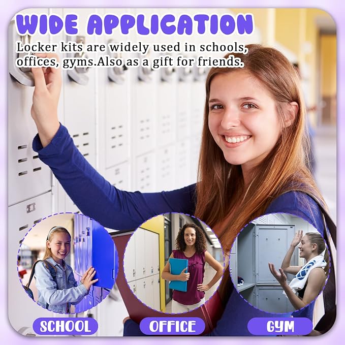 16 Pcs Locker Accessories Kit Purple Locker Organizer Decorations Include Bow Wallpaper String Light Magnetic Whiteboard Mirror Storage Cup Marker Rug Organizing Shelf for Back to School Supply