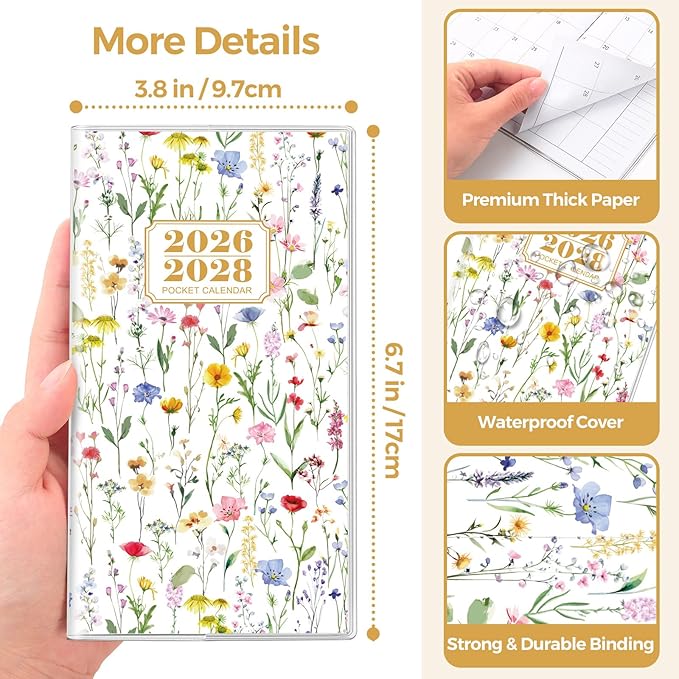 SKYDUE Pocket Calendar 2026-2028, Pocket Monthly Planner Jul 2026 - Dec 2028 for Purse, 6.7" X 3.7" 30-Month Small Planner, Academic Year Calendar, Compact Design with Plastic Sleeve