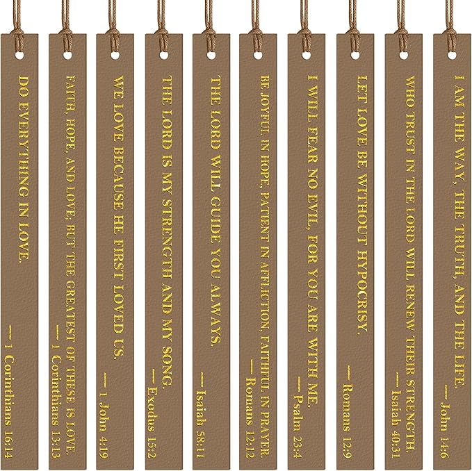 20PCS Leather Bookmark Bible Bookmarks for Reading Women Men Teacher Book Lovers Gifts, Cute Page Markers Book Marks Religious Christian Bookmarks Inspirational Bible Verse Scripture (Dark Brown-1)