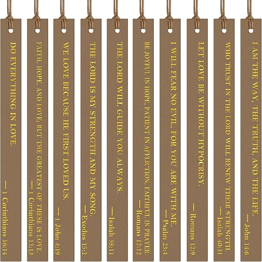 20PCS Leather Bookmark Bible Bookmarks for Reading Women Men Teacher Book Lovers Gifts, Cute Page Markers Book Marks Religious Christian Bookmarks Inspirational Bible Verse Scripture (Dark Brown-1)