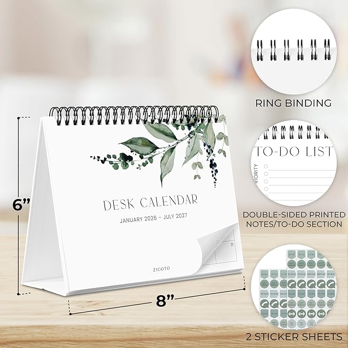 Aesthetic Desk Calendar 2026-2027 - Runs from January 2026 until July 2027 - Beautiful Small 26-27 Flip Desktop Calendar for Easy Organizing