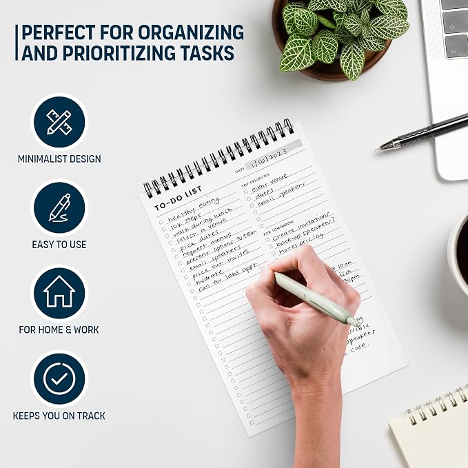 To Do List Notepad: With Multiple Functional Sections - 6.5 x 9.8" 60 Sheets - Spiral Daily Planner Notebook - Task CheckList Organizer Agenda Pad for Work - Note & Todo List Organization Notebooks