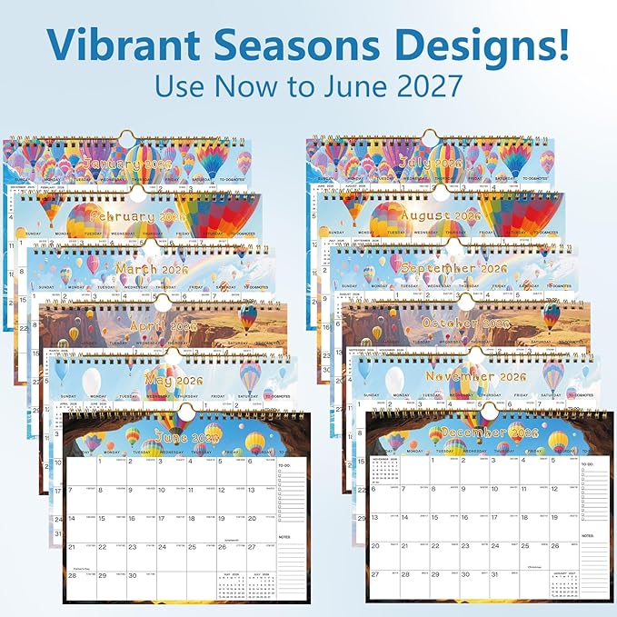 2026-2027 Wall Calendar - Includes January 2026 to June 2027, 18-Month Paper Wall Calendar 11 x 8.5 Inches.Thick Paper with Julian Dates and Block for New Year and Christmas Holidays To-dos ＆ Notes (G)