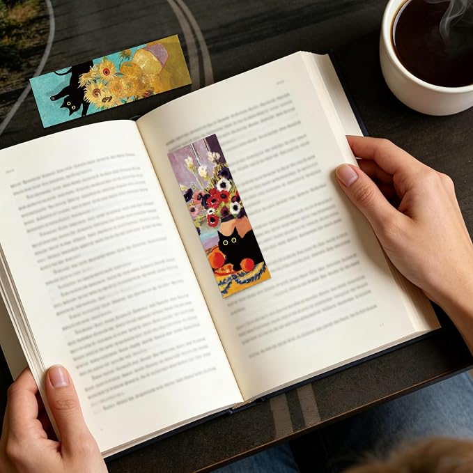 Black Cat Bookmarks Bulk, 100 Pcs Vintage Oil Painting Paper Book Marks for Book Lovers Women Kids, Double Sided Page Markers for Reading Classroom Library Office Supplies Birthday Gifts
