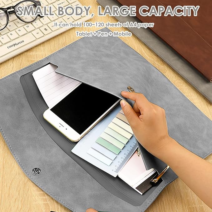 PU Leather Document File Folder,Thin A4 Folder Envelope File Organizer Storage Bag, Receipt Contract Case with Magnetic Closure (Grey)