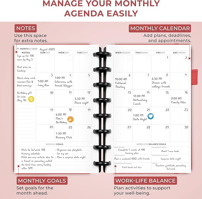 Clever Fox Disc-Bound Weekly Planner – Undated Monthly Notebook with Habit Tracker, Productivity Journal – Life, Work & Goal Organizer, 6.5 x 8.4" (Red)