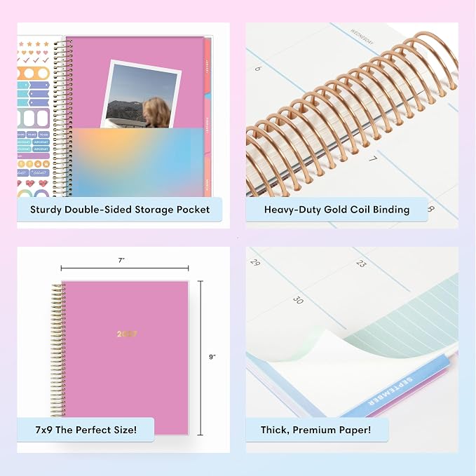 Blue Sky Livewell 2027 Weekly and Monthly Planner Calendar, January 2027 - December 2027, 7" x 9", Flexible Cover, Durable Twin Wire Binding, Colorful Pages, Storage Pocket, Includes Stickers, Magenta