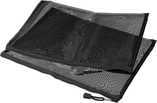 MECCANIXITY Mesh Zipper Bags, A4 Nylon Zip Pouch Pencil Case Storage Pockets for Travel Office Accessories, Black Pack of 6