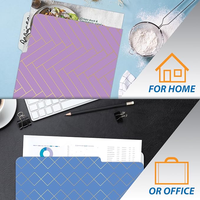Better Office Products Decorative File Folders with Gold Foil, 18 Pack, 18 Geometric Designs (6 Ombre Color Themes) Heavyweight, Letter Size (9.5" x 11.5") with 1/3 Cut Tab
