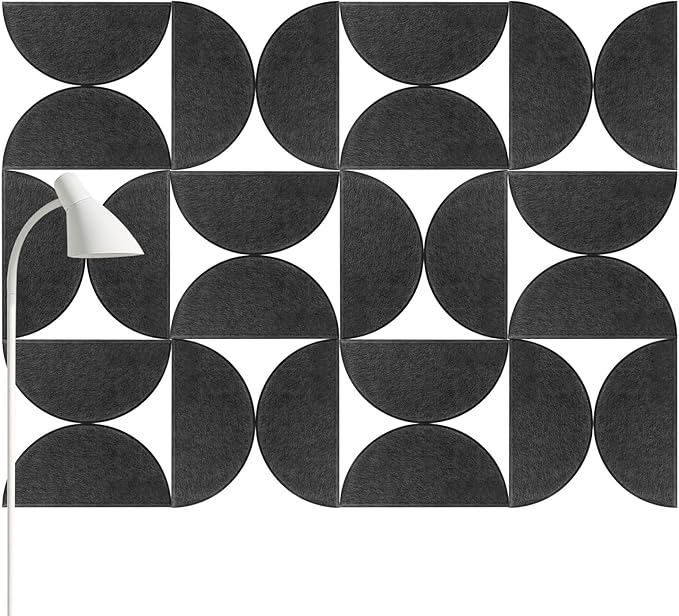 Mindsoft 24 Pack Decorative Bulletin Board Felt Wall Tiles Bulk 11.8"x5.9" Semi-Circle Large Wall Art with Removable Adhesive Tabs for Customizable DIY Home Office Decoration Gift (Black)