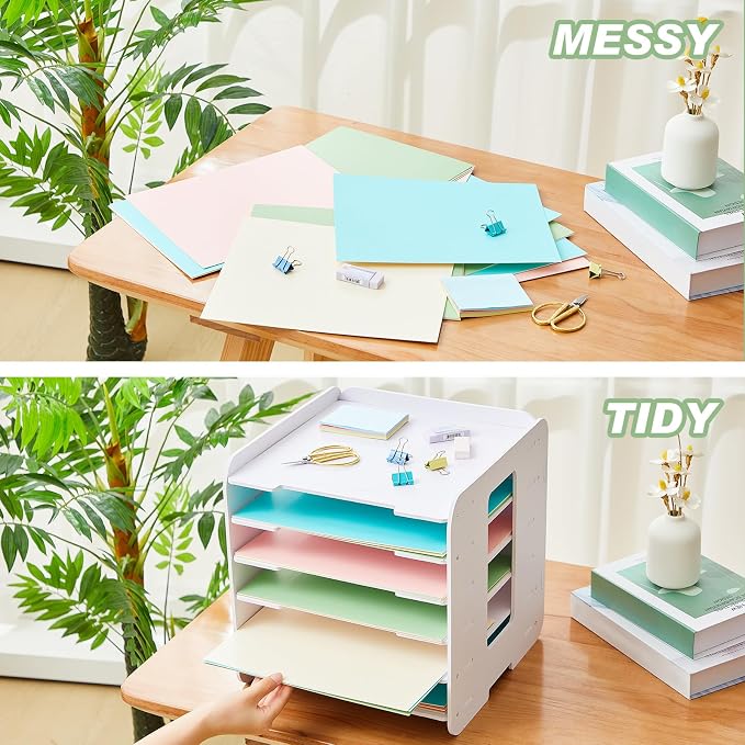 Juexica 6 Tier Scrapbook Paper Organizer 13 x 12.6 x 12.6 Inch Stackable Paper Storage Holder for Desk Desktop File Organizer for Home Office Classroom School